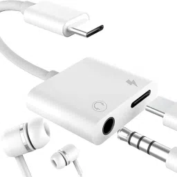 ELECOVER White Type C to 3.5mm Aux 2 in 1 Headphone Splitter Adapter & Charging Converter White Phone Converter-25
