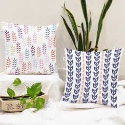 STITCHNEST Blue & White Set of 2 Floral Square Cushion Covers-48
