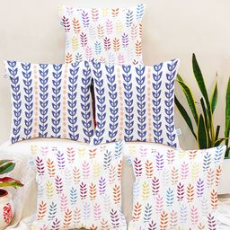 STITCHNEST Set of 5 Blue & White 12"x 12" Floral Square Cushion Covers-6
