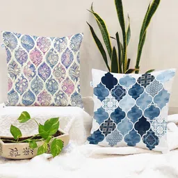 STITCHNEST Blue & Pink Set of 2 Ethnic Motifs Square Cushion Covers-picture-26
