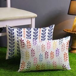 STITCHNEST Blue & White Set of 2 Floral 12" X 18" Rectangle Cushion Covers-51