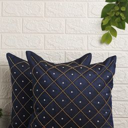 Alina decor Blue & Gold-Toned Set of 2 Embroidered Square Cushion Covers-21