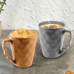 URBAN CHEF 2 Pieces Grey & Mustard Yellow Handcrafted Textured Ceramic Matte Mugs-11