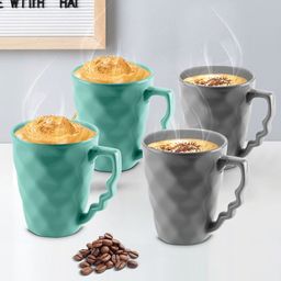 URBAN CHEF 4 Pieces Grey & Sea Green Textured Ceramic Matte Mugs-33