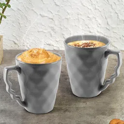 URBAN CHEF Set Of 2 Grey Handcrafted Textured Ceramic Glossy Mugs-image-22