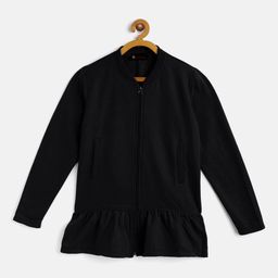 Belle Fille Girls Black Solid Fleece Lightweight Peplum Tailored Jacket-image-62