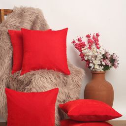 Alina decor Red Set of 5 Velvet Square Cushion Covers-22