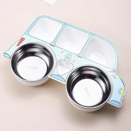 Non-Toxic, Compact Kids Crockery Set with Safety Utensils for Tiny Hands - Stainless Steel-17
