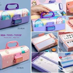 hezkol Compass Box with Suitcase Style Password Lock Pencil Case Cartoon Printed Geometry Box image 5