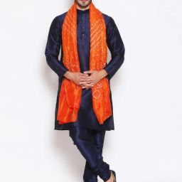 Silk Blend Woven Orange Men Dupatta-14
