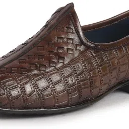 Textured Ethnic Round Toe Juttis for Wedding|Festive Slip-On Pathani Kurta Mojaris For Men-image-11