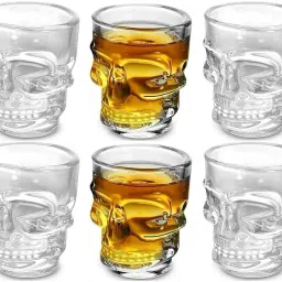 (Pack of 6) Skull Face Heavy Base Whiskey Shot Glasses Glass Set Shot Glass-image-21