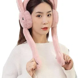 Pink Funny Moving Ears Air Pump Earmuff for Girls/Women Winter Cute Furr Design Ear Muff-image-67