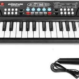 Stationary New Piano-1 37-Key Electronic Piano Keyboard Toy with DC Power Option, Recording and Microphone - Black-image-32