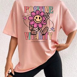 Women Printed Round Neck Pure Cotton Pink T-Shirt-image-21