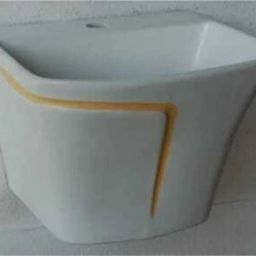 Ceramic Shining White Semi Pedistal Wash Basin With Yellow Finishing Line Wall Hung Basin-image-57