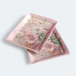 Melamine 3pcs Serving Floral Design Pink/Yellow Tray-image-3