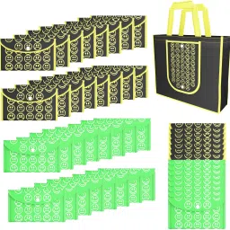 Pack of 48 Smile Foldable Grocery/Shopping Bags For Women | Black Yellow & Green Pack of 48 Grocery Bags-image-62