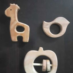 Neem Wood Giraffe, Sparrow Teethers and Apple Rattle Rattle-image-35