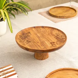 Flower Acacia Wood Cake Stand Wooden Cake Server-16