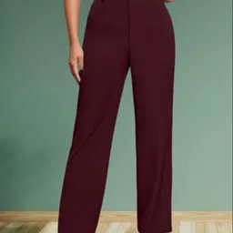 belfry Women Regular Fit Maroon Cotton Blend Trousers-picture-30