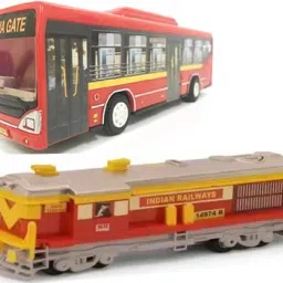 Floor Bus Red with Pull Back Action (Multicolor) with Locomotive Train Engine-31