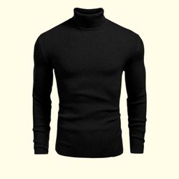 houseofcommon Men Striped High Neck Wool Blend Black T-Shirt-picture-40