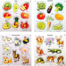 Fruits, Vegetables, Domestic & Wild Animals Wooden Learning Puzzle Boards-image-88