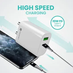 Portronics Adapto 44 20W Type A & Type C 2-Port Fast Charger (Type C to Type C Cable, Multiple Protection, White) image 5