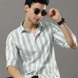 Men Slim Fit Striped Spread Collar Casual Shirt-image-56