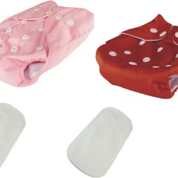 reusable & washable baby cloth pink & red diapers combo with 2 inserts of 5 layers-image-17