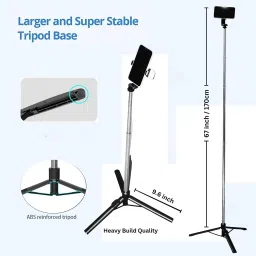 Wanzhow Best Quality Super long 2 in 1 Selfie Stick, 31cm-170 cm length Tripod with 10m Range BT Remote, 360-degree Lock adjustable holder, CR2032 Replaceable Battery Compatible with all types of smartphones, Android, ios Bluetooth Selfie Stick Bluetooth Selfie Stick image 3