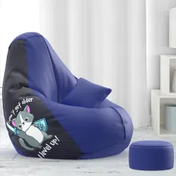 XXXL PatternPuff Bag With Free Cushion and Puffy , Level Up - Blue Indigo Teardrop Bean BagWith Bean Filling-45