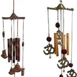 Combo Of Buddha 5 Pipe Wind Chime & Om Rudraksha 5 Pipe Windchime For Good Luck Brass Windchime-image-62