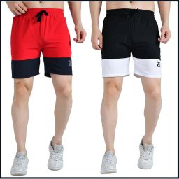 Pack of 2 Color Block Men Red, Black Sports Shorts-image-93