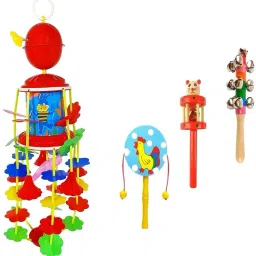 Jhoomer Merry Go Round Hanging Toy for New Born Baby with Wooden 3 Pcs Combo Rattle-11