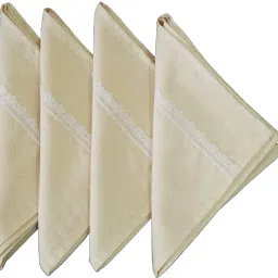 Vissage Pack of 4 Handkerchiefs (Women) Cotton: Natural greige, 12IN *12IN ["Off White"] Handkerchief-image-41