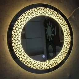 3D Designed Wall Mount Round Blue LED Mirror Light with Sensor (Size: 21"x21") Bathroom Mirror-58