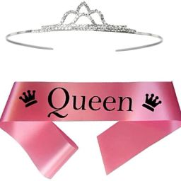 Queen Birthday Sash For Girls With Rhinestone Crown Tiara Set & Pin-image-39