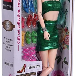 Trending Fashion Girl Doll Set with Movable Joints for Girls-Green (Pack Of 1)-image-5