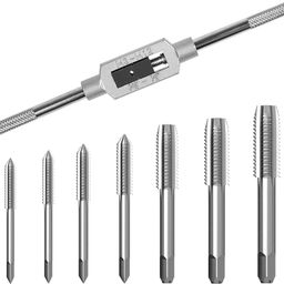 Up to Date Products & Tools 8pcs Metric Thread Machine Taps Set, Hand Screw Thread Plug Taps M3 M4 M5 M6 M8 M10 M12 with Adjustable Tap Wrench 1/16-1/2'' image 1