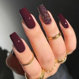 Glamorous Wine Red Manicure Burgundy (Matte) & Gold Glitter-16