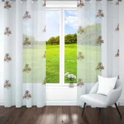 parda online Brown & Dark Brown Polyster Floral 7ft Sheer Eyelet Window/Door (1 Pc)-picture-14