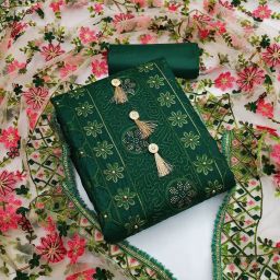 Unstitched Cotton Blend Kurta & Churidar Material Embroidered-image-4