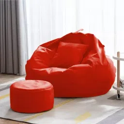 XXXL Faux Leather Leatherette Bean Bag with Footrest and Cushion Filled with Beans Bean Bag ChairWith Bean Filling-28