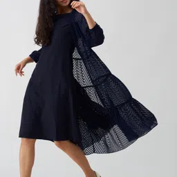 aask Women Fit and Flare Dark Blue Midi/Calf Length Dress-picture-12