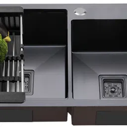 fossa 32x18x10 Inch Double Bowl With Tap Hole SS-304 Grade Handmade Kitchen Sink FS-23502A Black Vessel Sink-picture-11