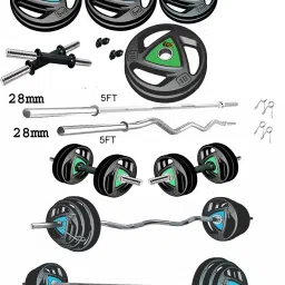 45 kg Metal Integrated Rubber Plates (2.5x2+5x4+10x2) = 45 kg) + 5ft curl & Straight 28mm Rod, 2 Dumbbell Rod Home Gym Combo-image-38