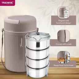 trueware Quick Meal 4 Insulated Hot Lunch Box With 4 SS Container 300 ML Each 4 Containers Lunch Box image 3