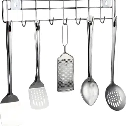 Cutlery Kitchen Rack Stainless Steel Wall Mounted Ladle Stand / Hook Rail for Kitchen (Pack of 1) Steel-image-60